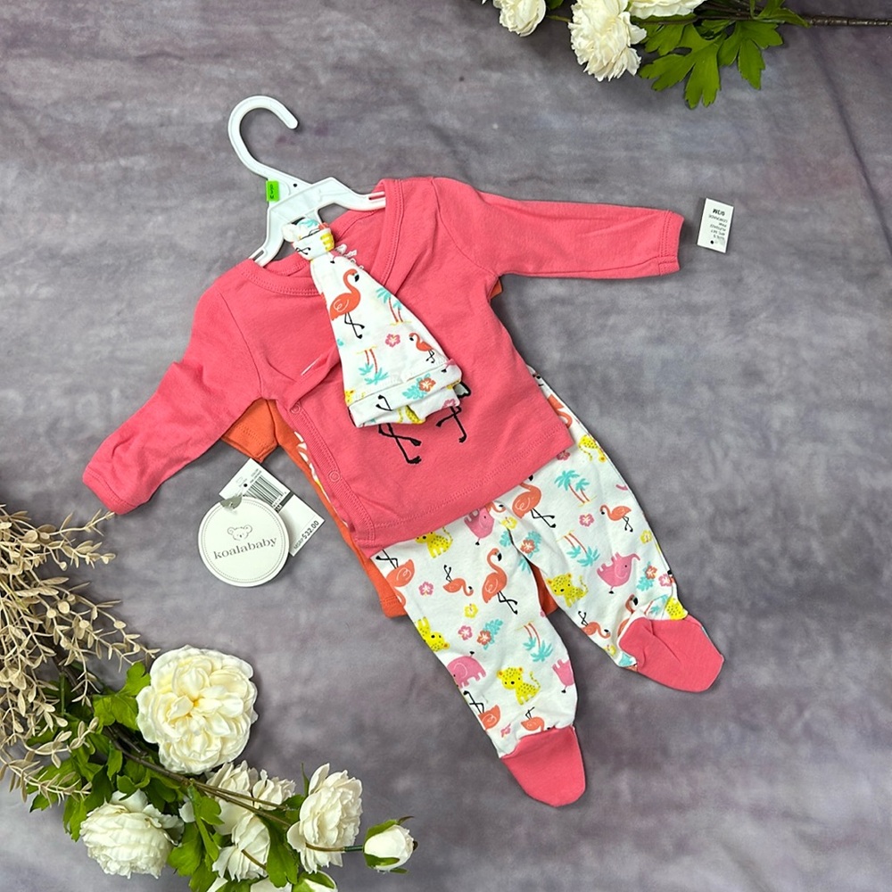 Pink Flamingo 4pc Matching Set Smoke// NWT // Koala Baby 0-3m “Fabulous and Fun”
